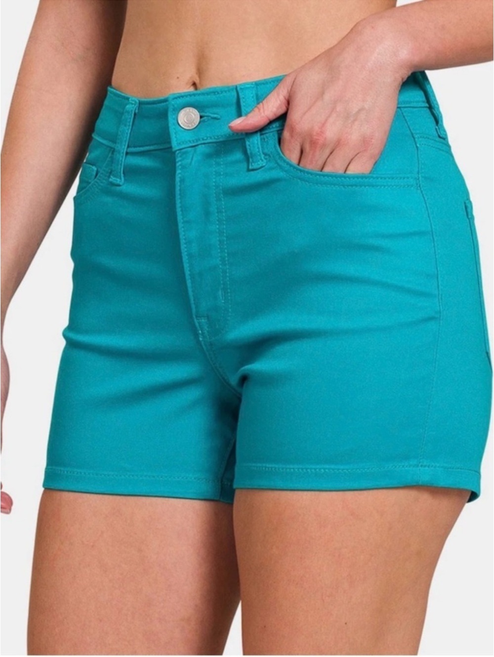 Zenana Outfitters Teal High-Waist Casual Shorts